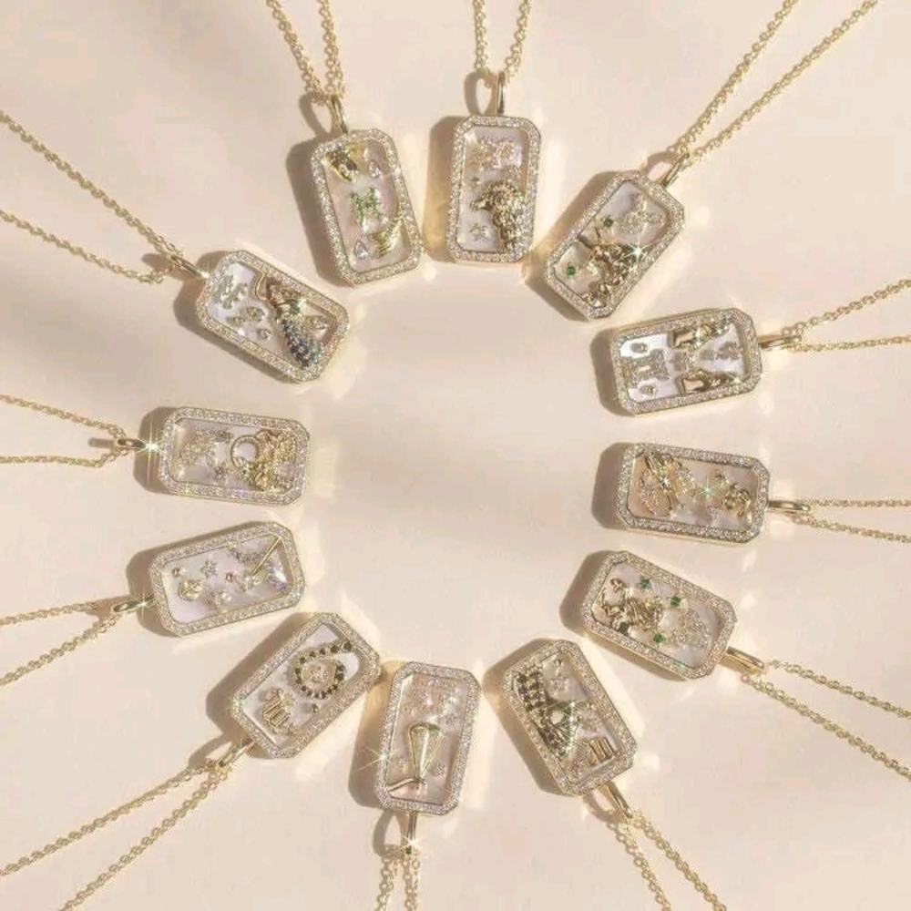 Gold-Tone White Resin Zodiac Pendant Necklace - Women Jewelry